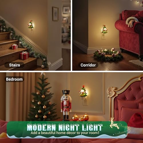 Image of JandCase Christmas Tree & Snowman Night Light | 3000K Night Lights Plug into Wall, Cute & Funny Ceramics Christmas Night Light, Kids, 360 Rotatable, Home Party Decor 1 Pack