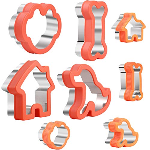 Dog Bone Cookie Cutter Set - Including Dog Bone, Paw Print, Puppy and Dog House cookie cutters shapes- Stainless Steel Cookie Cutter molds for Kids Suitable for Cakes and Cookies (Big+Medium, 8pack)