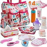 14 Pack Baby Doll Accessories, Baby Doll Feeding and Caring Set Includes Diaper Bag, Doll Diapers, Magic Bottle, Changing Mat for Girl Toddler Kid, Babies Pretend Play Set for Birthday Gift Christmas