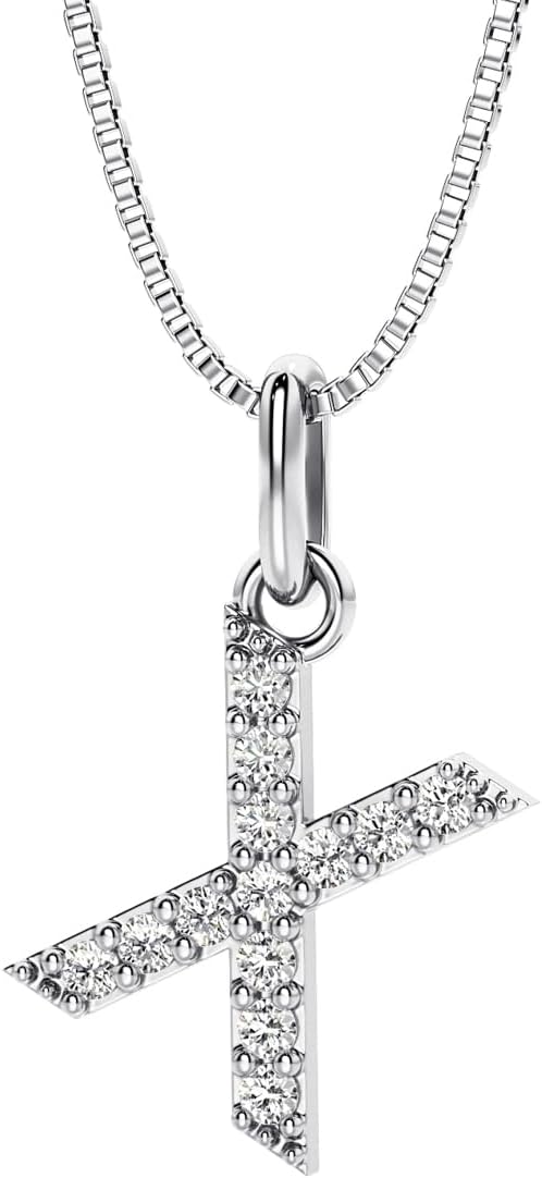 PEORA Letter A to Z Lab Grown Diamond Initial Pendant Necklace in Sterling Silver, F-G Color, VS Clarity, with 18 inch Chain
