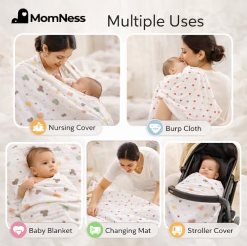 Image of 100% Muslin Cotton Swaddle for New Born Baby | Ultra-Soft & Breathable Baby Swaddle Wrap | Multipurpose Organic Blanket for Infants, Nursing Cover & Play Mat | 100x100 cm (Pack of 2)
