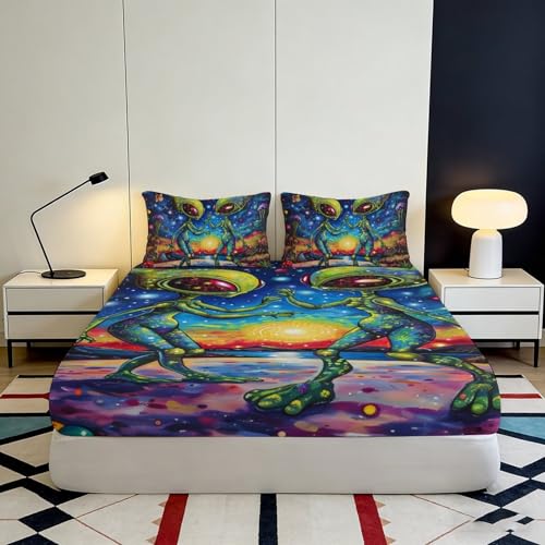 Drap-housse microfibre imprimé 3D espace élastique pour lit 120x200 - 4