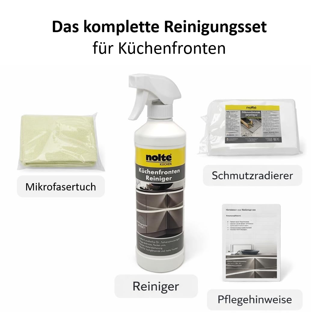 Nolte Reinigungsset Küchenfronten Reiniger Mikrofasertücher Schmutzradierer streifenfrei materialschonend