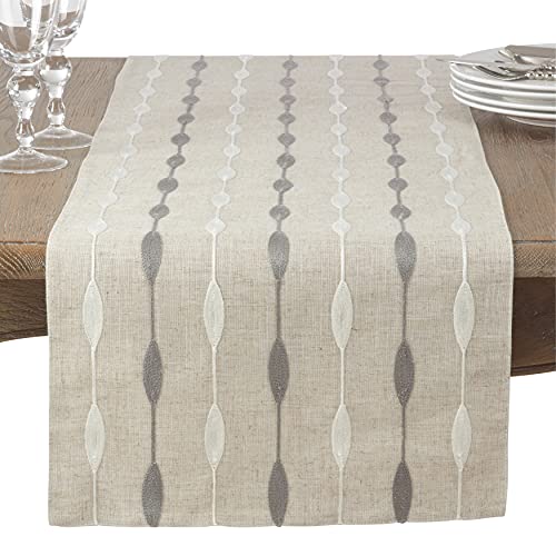Saro Lifestyle Modern Embroidered Design Table Runner, Natural, 16