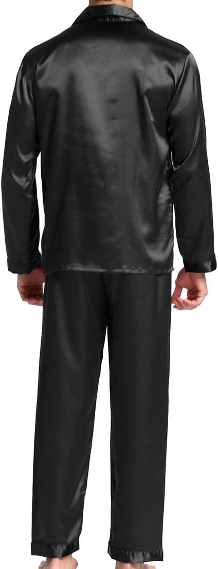 Sanraflic® Men's Satin Pajamas Long Button-Down Pj Set Sleepwear Loungewear Nightwear - Image 3
