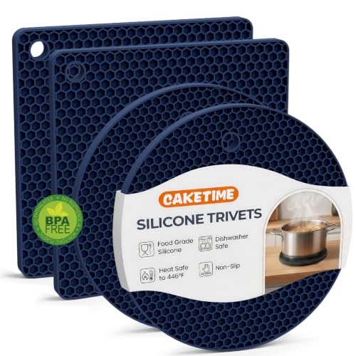 Trivets for Hot Dishes, Non-Slip Hot Pads for Kitchen Countertop Protector, 4-Pack Heat Resistant Silicone Trivets for Hot Pots and Pans Food Grade Silicone Navy Blue