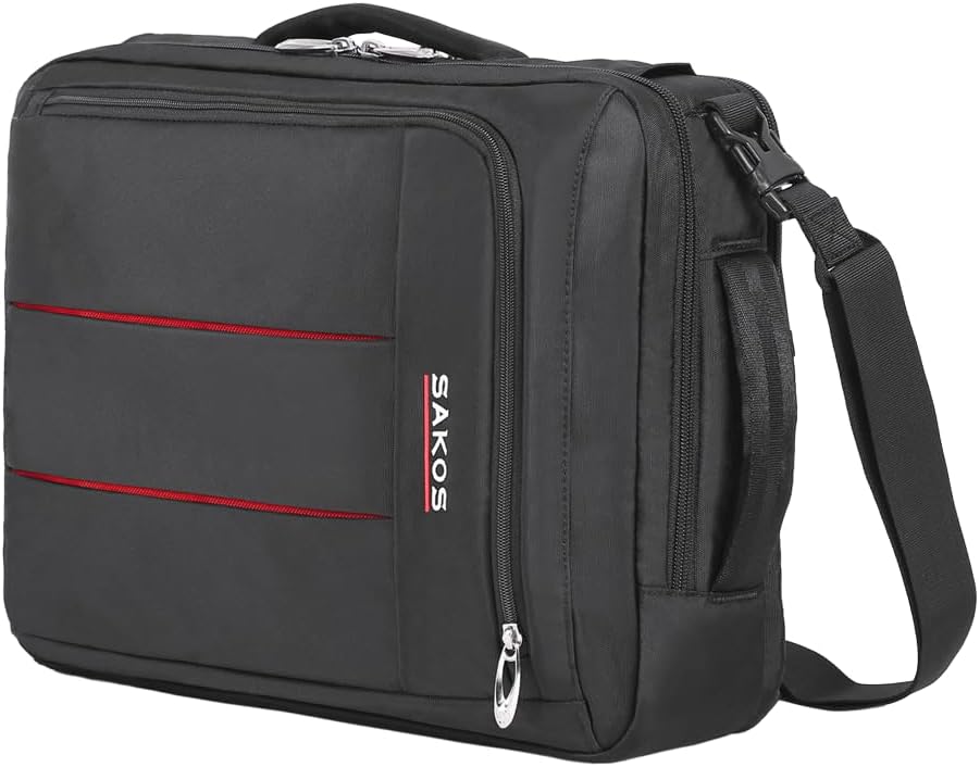 SAKOS FLASH 11 15.6 Laptop Case, Laptop Case 15.6 Inch, Laptop Bag For Men, Computer Bag For Men, Water Resistant Messenger Bag Compatible With Macbook Pro 13/14/15", HP, Dell, Lenovo, Black/Red