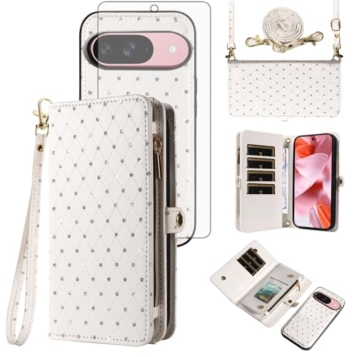 Coque Google Pixel 9/9 Pro 5G Asuwish avec portefeuille amovible et bandoulière