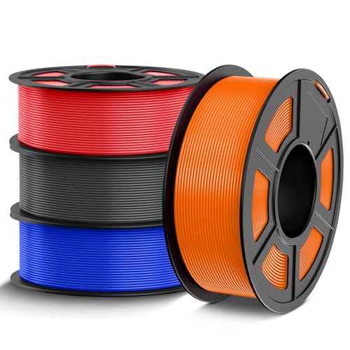 TECBEARS PETG Filament 1.75 mm 4kg Bundle, Filament d'imprimante 3D PETG Forte Ténacité, Précision Dimensionnelle +/- 0,02 mm, 4 Bobines, 1 kg par Bobine (Bleu+Rouge+Orange+Gris)