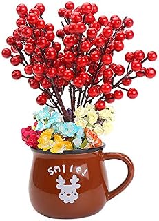 LOKIPA Christmas Red Berry Stems,20packs Artificial Xmas Berry Stem Picks for Christmas Decoration