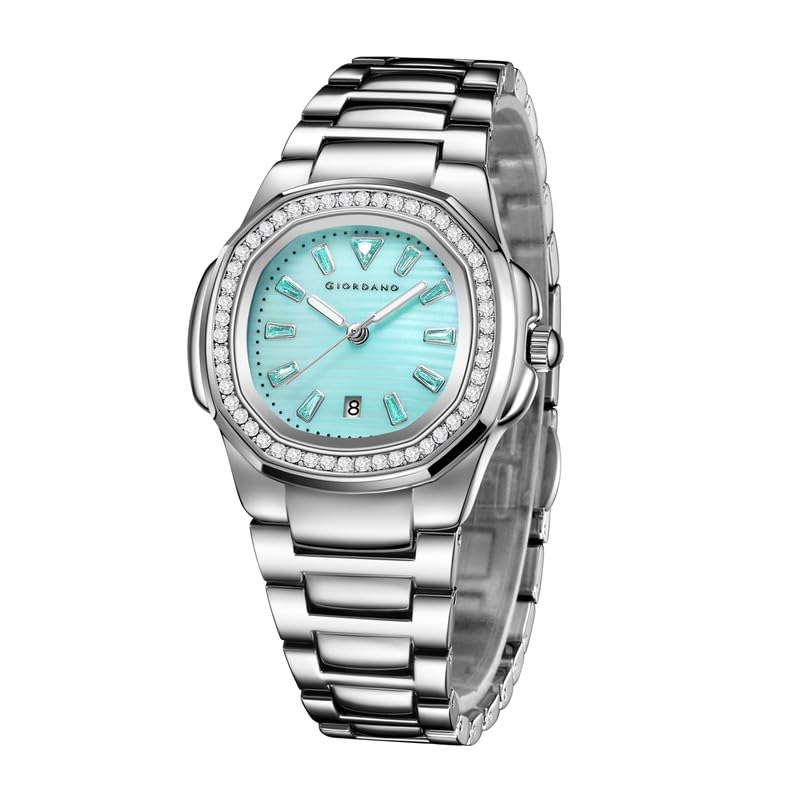 giordano Luxury Watch for Women with Crystal Indices,Textured Dial, Stainless Steel Strap and Date Display-picture-34