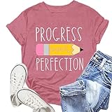NEWKA Teacher Shirt for Women Teach Teaching Tshirt Progress Over Perfection Teacher Tee Top Pink