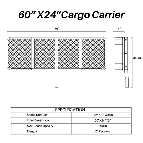 Arksen 60 X 24 Inch Angled Cargo Rack Carrier With Waterproof Cargo Bag 500 Lbs Heavy Duty Capacity Tow Hitch, Luggage Storage Basket For Camping Or Traveling, Suv, Pickup Truck Or Car #TOP6