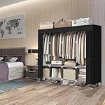 LOKEME Wardrobe Closet，Black Portable Closet with Zippers，65.4Inches 19mm Diameter，Portable Closets for Hanging Clothes，with 4 booms and Storage cabinets，Spacious Large -Capacity Storage Space - Image 2