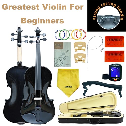 image for Crafteem 1/4 Fiddle Black Colored Premium Violin Outfit for Beginners 