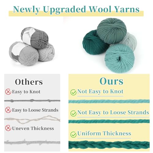 Image of Coopay Yarn for Crocheting, 12 Premium Wool Yarns | 60% Wool 40% Polyester, 1.76oz, 164yds - #3 DK Crochet Yarn for Clothes, Scarves, Blankets, Shawls (Green Family)