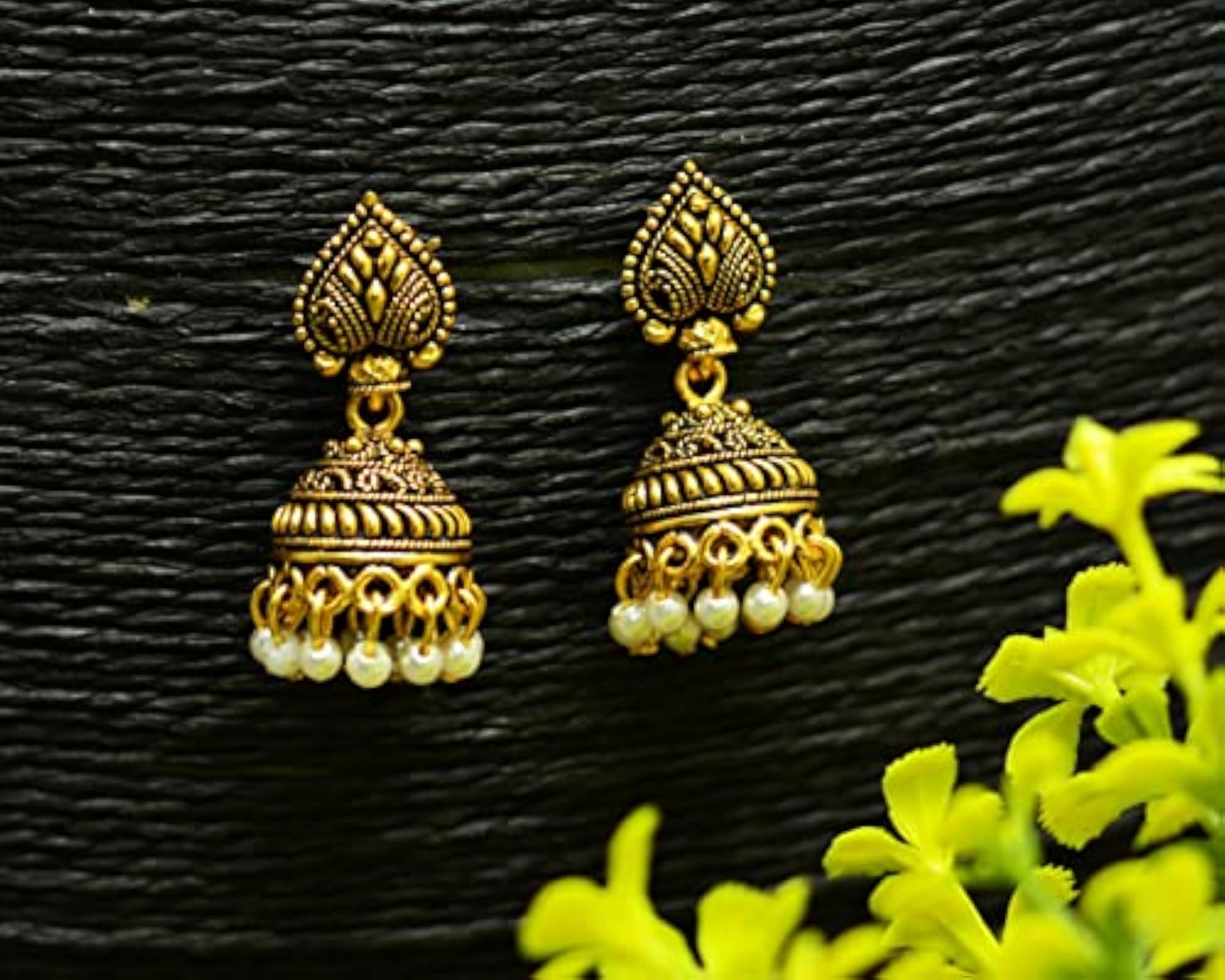 Oxidized German Silver Plated Pan Shape Drop Earrings, Antique Style