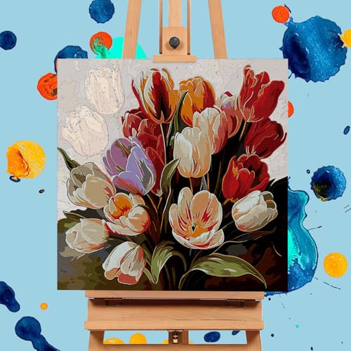 Offito Paint by Numbers Kit for Adults- Flowers Adult Paint by Number Kits on Canvas for Beginners, Flowers DIY Acrylic Oil Number Painting Kits for Home Wall Decor Gift 16"x 16" (Without Frame) - Thumbnail 4