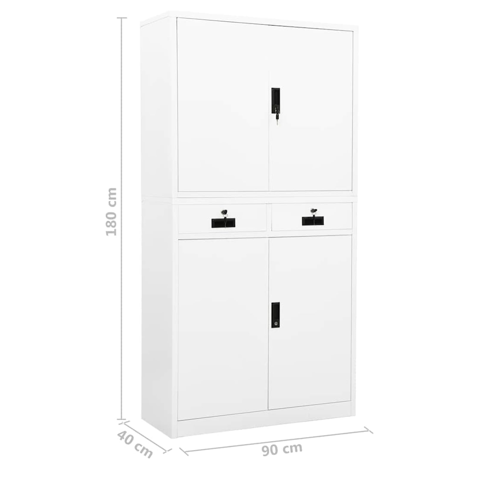 Aktenschrank 90 cm breit, 180 cm hoch, weiß, Stahl, mit Schlössern und kugelgelagerter Führung, für Büroorganisation
