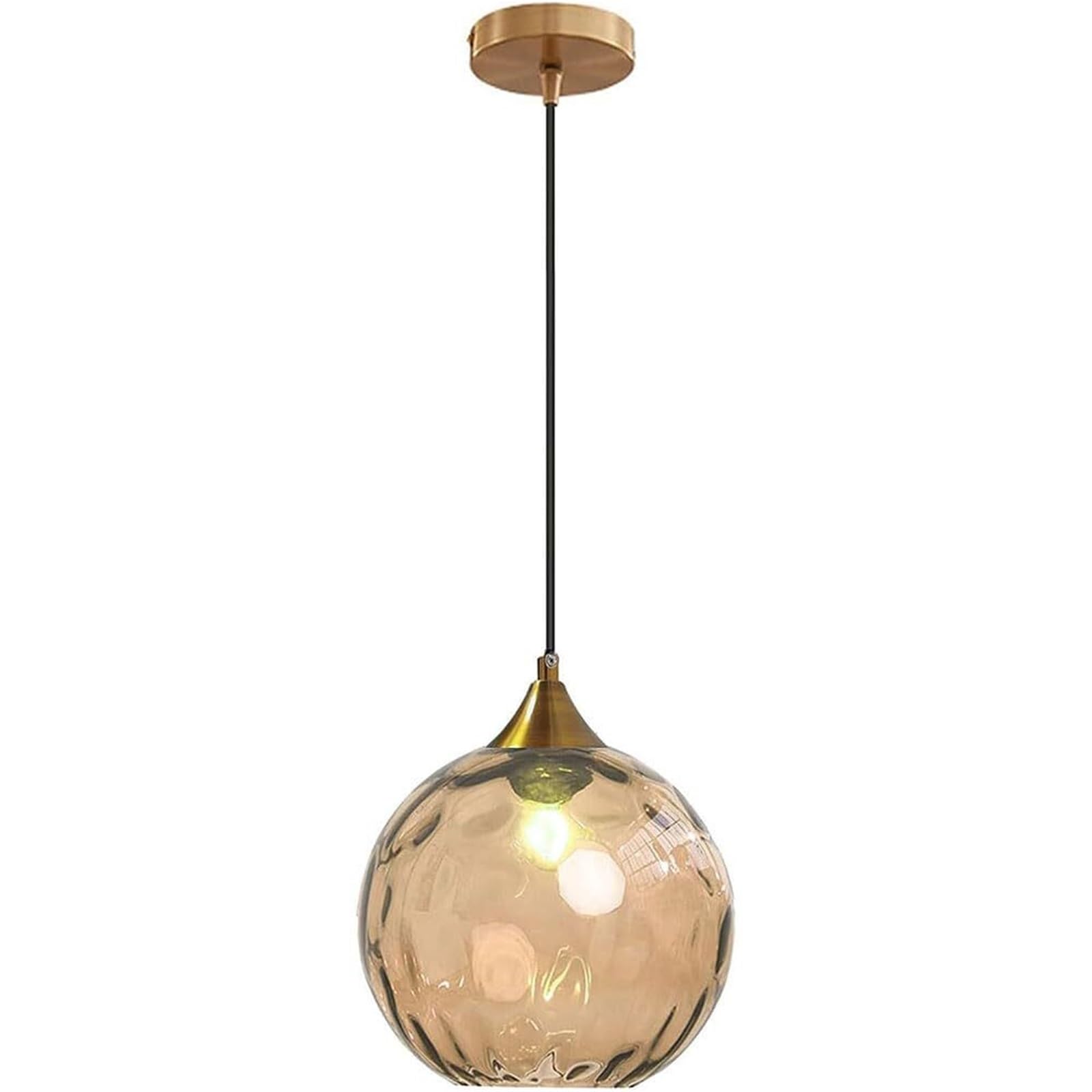 AWEITG Globe Glass Pendant Light Modern Bronze Gold Holder with Colored Glass Ball, Adjustable Hanging Lamp, Home Decor for Living Room, Kitchen, Island(Amber)