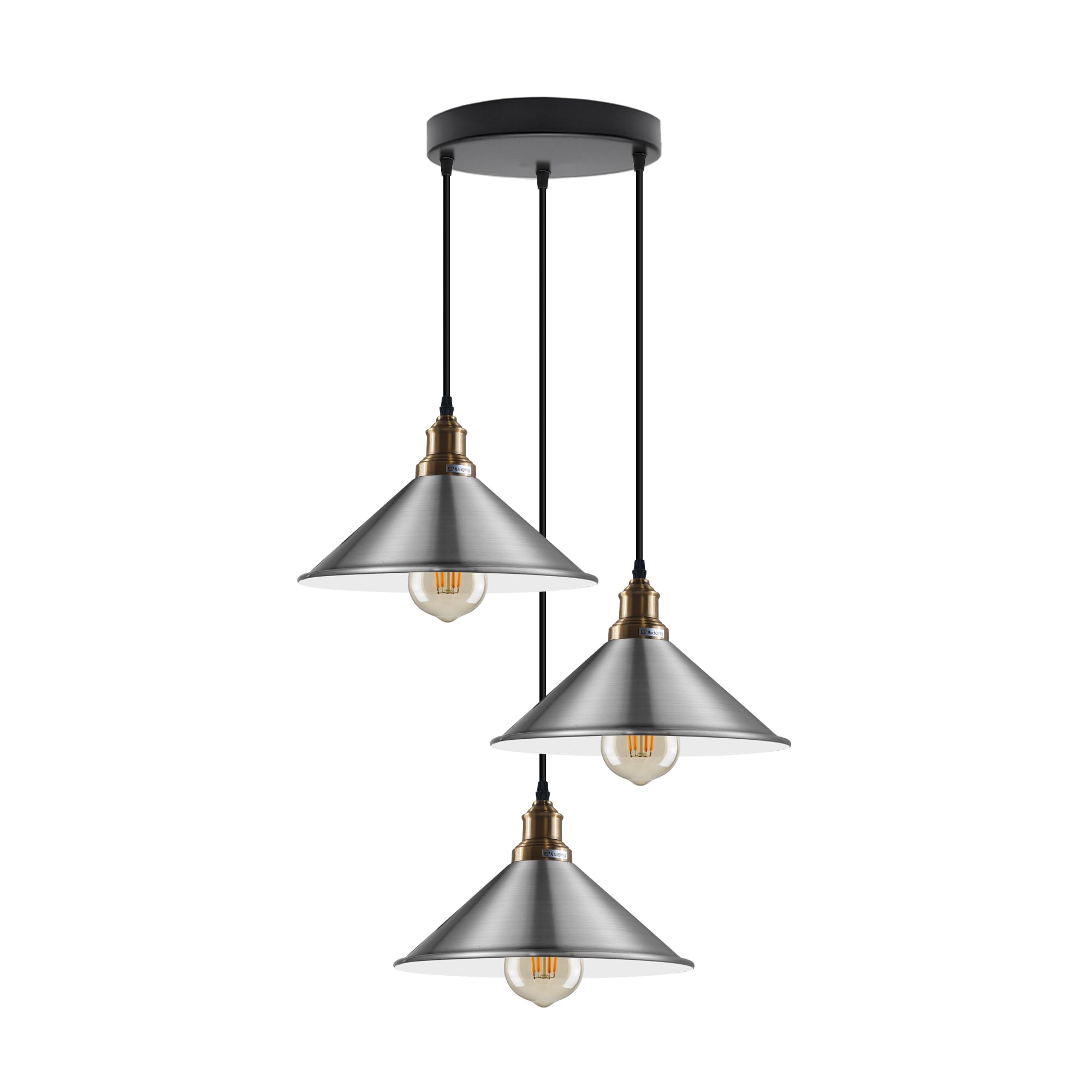 LEDSone Vintage 3-Lights Pendant Fittings E27 Satin Nickel Metal Lampshade Hanging Industrial Ceiling Lights for Kitchen, Living Room, Dining Room, Bar, and Home Decoration Improvement โ image 1