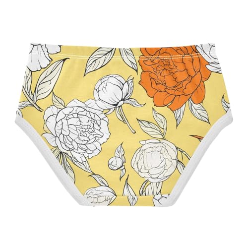 Orange White Peony Flowers Yellow Cute Panties Girl Toddler Girls Underwear Cotton Funny Briefs Undies Kids 2t2