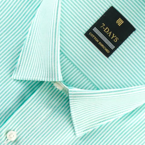 Image of 7-DAYS Men's Premium Striped Formal Shirt - Cotton Rich, Regular Fit, Full Sleeve, with Pocket, Wrinkle Resistant - Stylish Office & Everyday Wear.