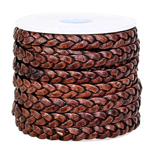 Genique Real/Genuine Flat Braided Leather String Cord For Necklace, Bracelets, Jewelry Making, Diy Projects (5 Metres) (5Mm, Antique Brown Distressed) #TOP1