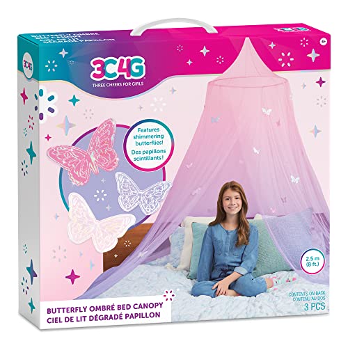 3C4G Butterfly Ombre Bed Canopy - Pink & Purple - Fits Twin, Full & Queen Beds - Hanging Canopy for Girls & Teens