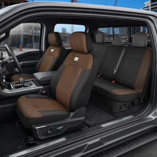 Image of CAT MeshFlex Seat Covers Full Set for Full-Size Pickup Trucks Only - Brown | Front Bucket Seat Covers & 60 /40 Split Rear Bench Protector - Interior Accessories For F-150, Silverado, Ram, Sierra & Tundra