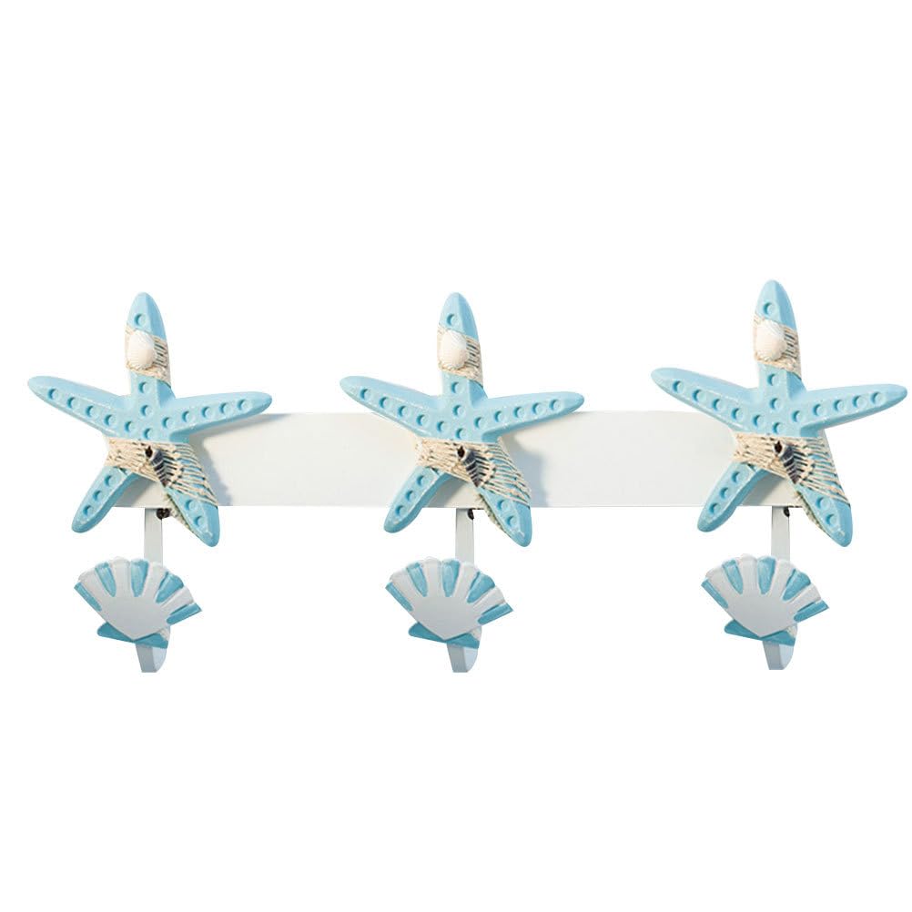 Amosfun Gancio Da Parete Stile Forma Di Stella Marina Appendino Creativo Con Slot Per Cappotti e Accessori Decorazione Murale Blu Sfumato Per Casa e Ufficio