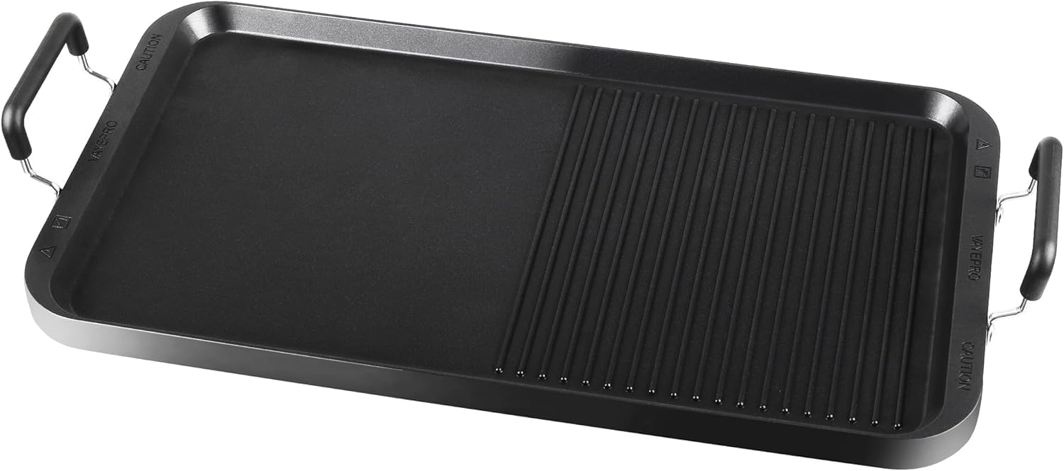 Vayepro Stove Top Flat Griddle,2 Burner Grill Griddle Pan for Glass Stove,Induction Griddle for Induction Cooktop,Aluminum Pancake Griddle,Non-Stick Double Griddle Grill for Gas/Camping