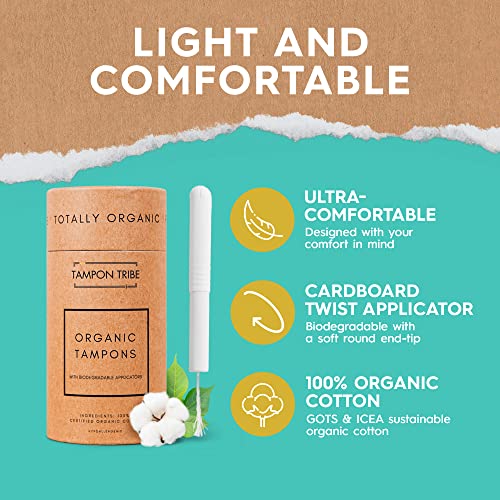 Organic Tampons - Regular Tampons - Safe Non Toxic Tampons - Natural Organic Cotton Tampons - Leak-Free Tampons Organic - Regular Organic Tampons with Cardboard Applicator