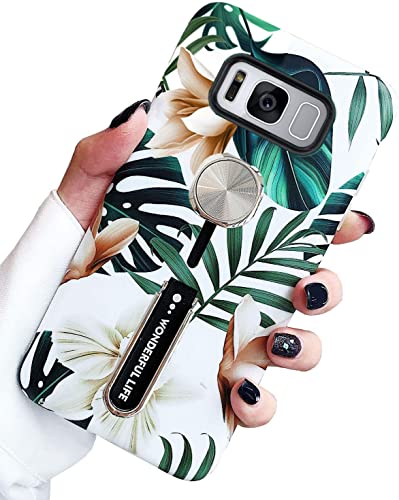 Case for Samsung Galaxy S8 Girls,3D Print Flowers Finger Grip Rugged Shockproof Kickstand Slim Soft TPU + Matte PC Dual Layer Finger Ring Strap Cover for Galaxy S8 (Palm) axy S8 (Palm)