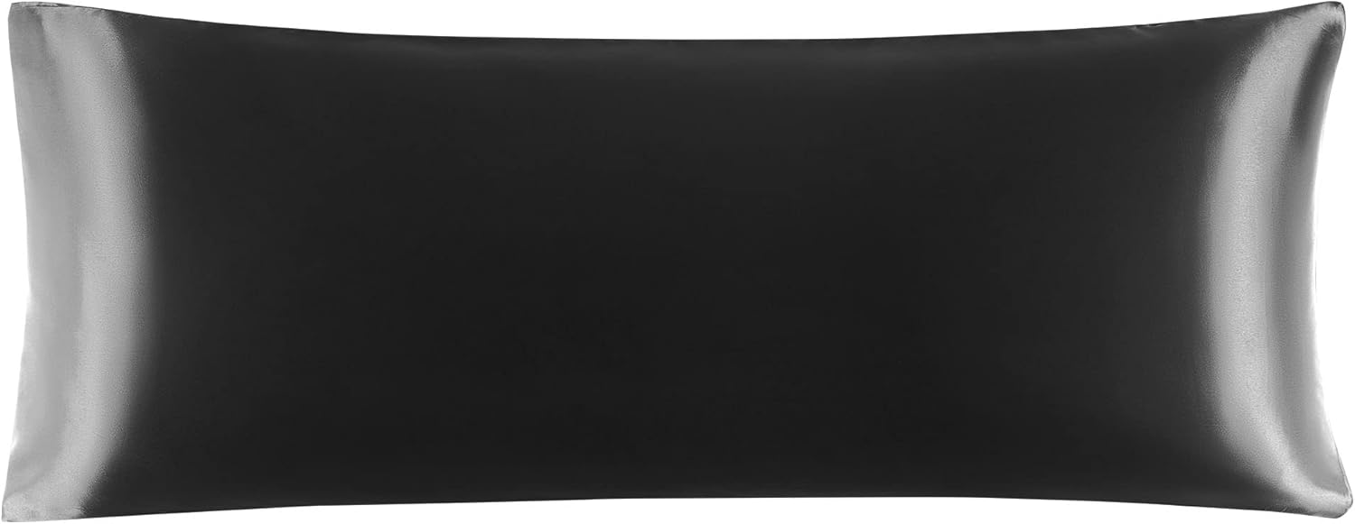 uxcell Body Pillow Cover Super Soft Silky Satin 20"x54" Body Pillow Pillowcase Beauty for Hair Face Skin Black