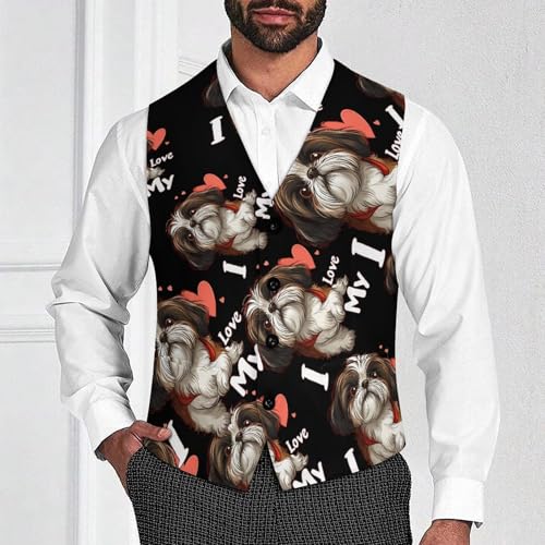 I Love My Shih-Tzu Men's Suit Vests Business Formal Dress Vest V-Neck Waistcoat for Wedding Casual2