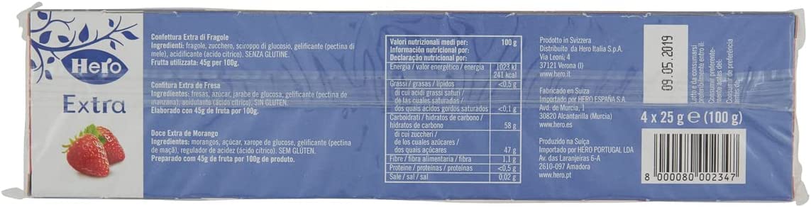 Hero Poker Strawberry Jam, 30 paquetes de 100 g (4 dosis individuales x 25 g), mermelada extra, fruta de alta calidad, sin conservantes y sin colorantes