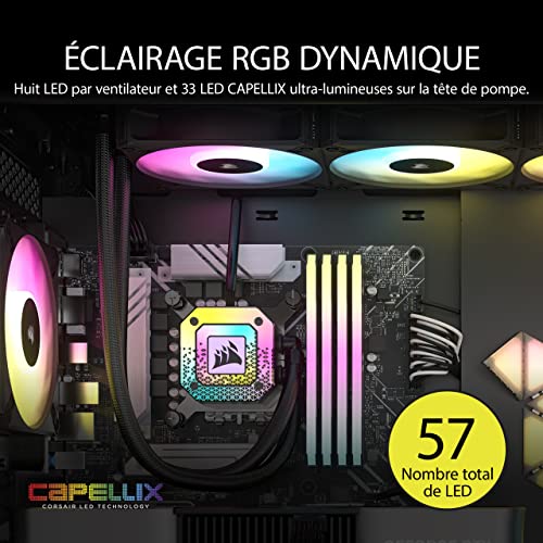 Corsair iCUE H150i ELITE CAPELLIX XT Refroidisseur de CPU Liquide - Trois Ventilateurs AF120 RGB ELITE - Radiateur 360mm - Intel® LGA 1700, 1200, 115X, 2066, AMD® AM5, AM4 -Noir
