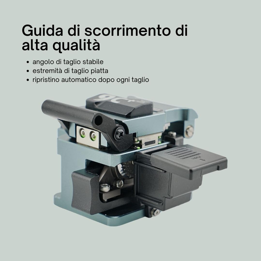 9C+ Mannaia per fibra ad alta precisione con rotazione automatica della lama e ritorno automatico, Fiber Cleaver taglierina fibra ottica con supporto per fibra 3 in 1 24 punti di taglio