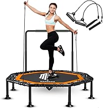 ManiBoom Trampoline Fitness Adults and Children Ø105 cm with 2 Resistance Bands and Adjustable Grip, 150 kg Load – Elastic Jumping Folding Bed for Indoor and Outdoor Easy Assembly