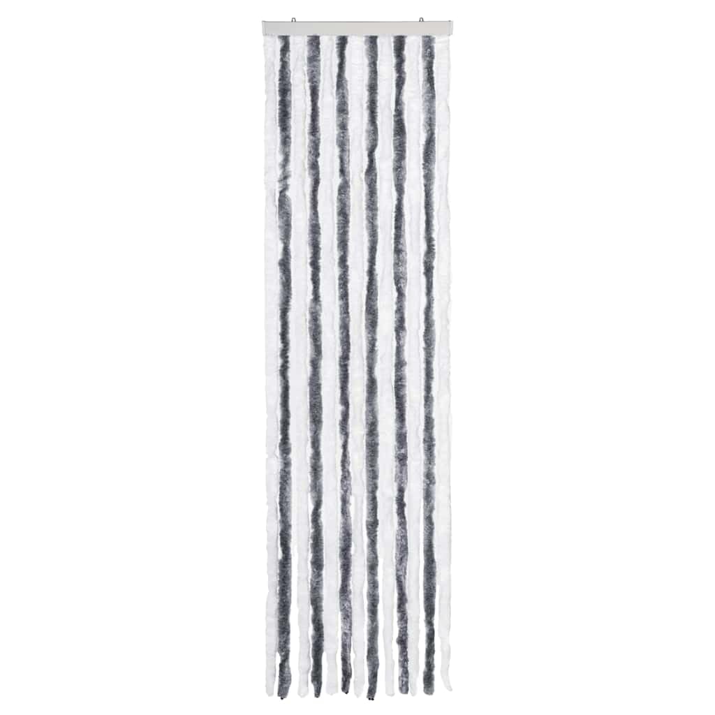 Zasłona szenilowa szara i biała, 56 x 185 cm, ochrona przed komarami, na drzwi balkonowe, tarasowe, do sypialni, bez wiercenia, z taśmą na rzep i haczykami do montażu