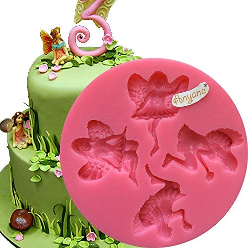 Anyana 4 Fairy Wizard Angel Angelic Cherub silicone mould gnome cake Fondant gum paste mold for Sugar paste forest cupcake decorating topper decoration sugarcraft icing pastry