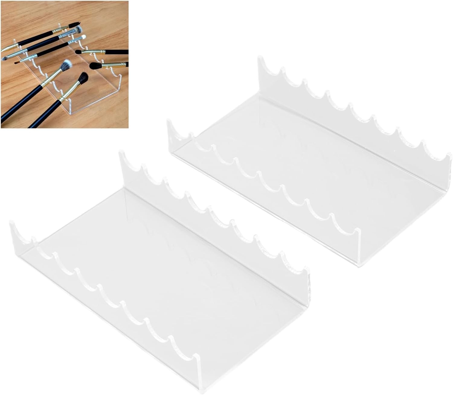 Pilipane 2PCS Makeup Brush Holder Clear Acrylic Horizontal Brush Drying Rack Organizer for Paint Brushes Vanity Table Accessory