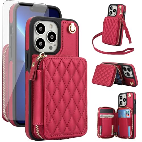 Étui portefeuille iPhone 14 Pro luxe avec protection écran verre trempé et TPU robuste