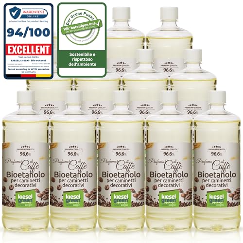KieselGreen Bioethanolo 12 x 1 litro con Fragranza per Caminetto a Etanolo – Bio-etanolo profumato per Ambienti, molte Fragranze - Profumo per Caminetto a bioetanolo da Interno o da Tavolo