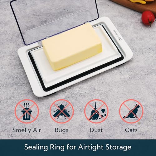 Airtight Flip-Top Butter Dish with Lid for Countertop and Refrigerator, Butter Keeper, Plastic Butter Holder Tray for 2 Sticks East Coast/West Coast/European Style/ Kerrygold Butter by KITCHENDAO - Image 2