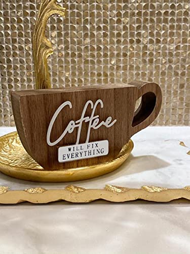 Wooden Small Coffee Sign For Counter Top Decoration Cute Coffee Sign For Kitchen Coffee Bar Or On Coffee Machine Coffee Will Fix Everything #TOP4