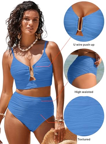 Image of Herseas 2 Piece Bikini Set U-Wire Cutout Popular Swimsuit High Waisted Textured 2026 Summer Beach Swim Bathing Suits