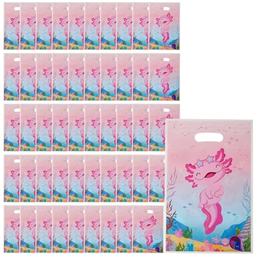 Toivexa アホロートル ギフトバッグ 記念品バッグ 両生類 お土産袋 ハンドル付き 爬虫類動物 水草 キャンディ袋 赤ちゃんの誕生日 ベビーシャワー デコレーション用品 50個入り