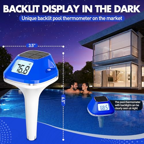 Image of Pircaath Next-Gen Solar Pool Thermometer Floating with Large Backlit Screen | Extra-Large LCD Display for Easy Read, Rope Included, IP68 Waterproof Digital Pool Water Temperature Gauge for Hot Tub, Spa